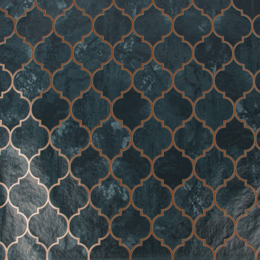 Teal and Gold Trellis Wallpaper - Contour Antibac