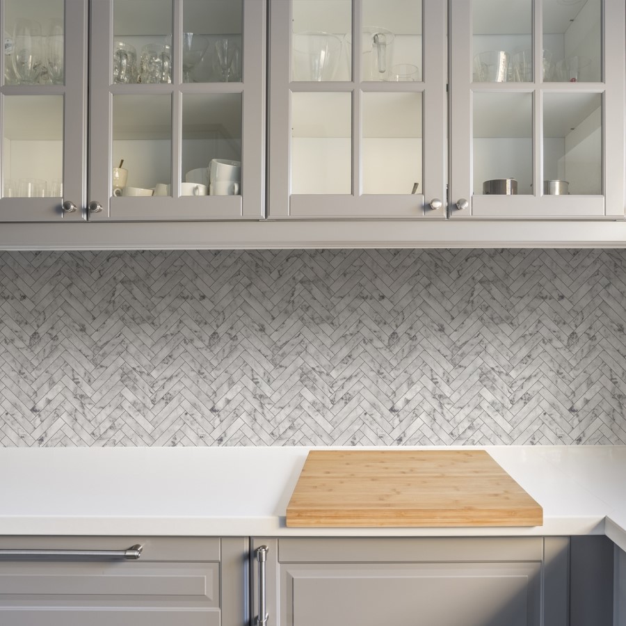 White Marble Chevron Wallpaper - Contour Antibac