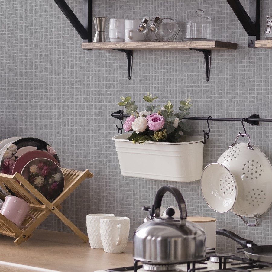 Grey Mosaic Tile Wallpaper - Contour Antibac