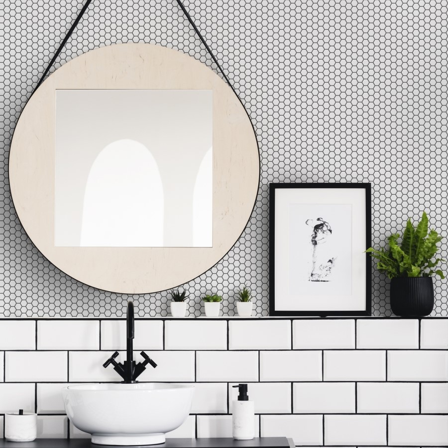 White Hexagon Lattice Wallpaper - Contour Antibac
