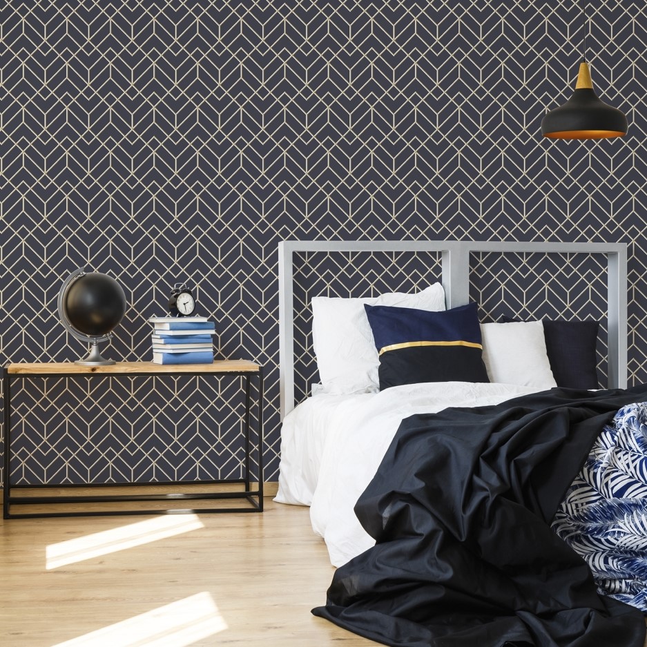 Navy & Gold Art Deco Superfresco Easy Wallpaper Better Bathrooms