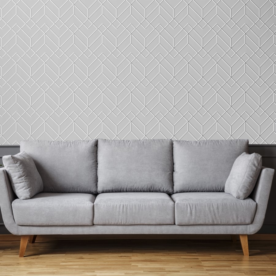 Silver & White Art Deco Wallpaper - Easy Superfresco