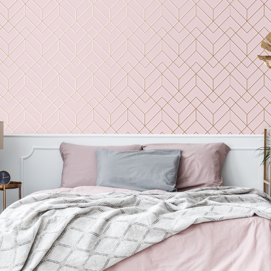 Art Deco Pink & Rose Gold Superfresco Easy Wallpaper - Better Bathrooms