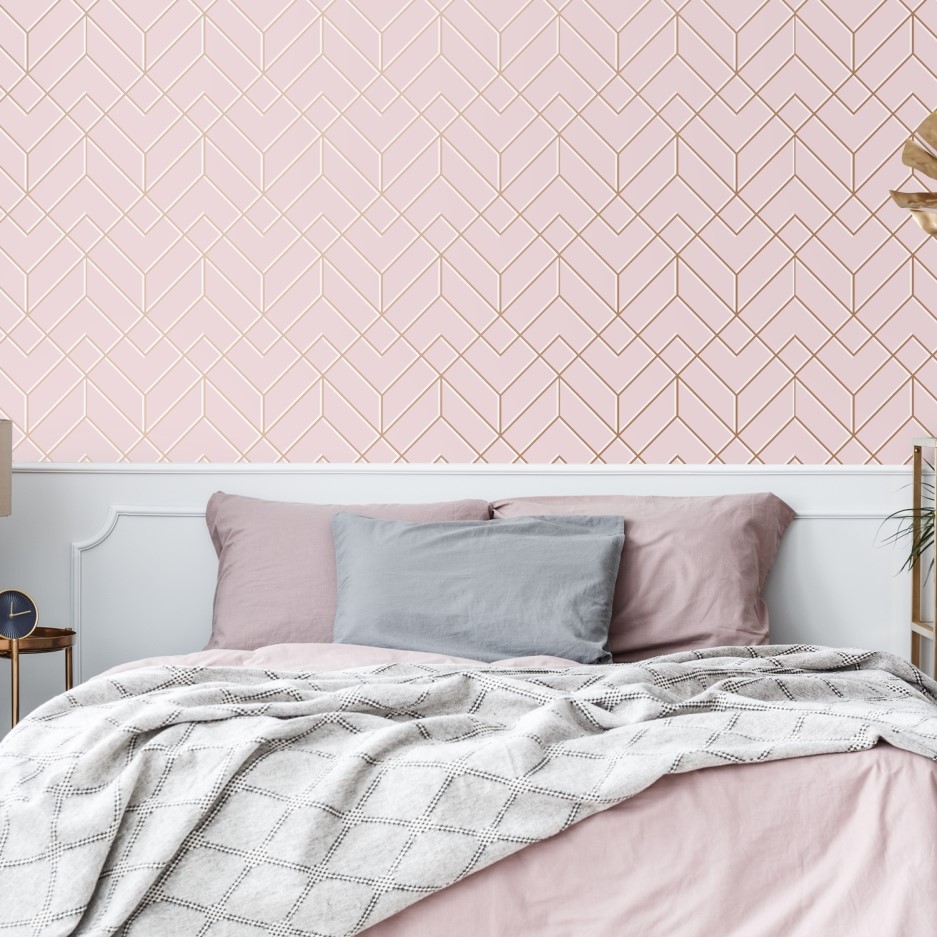 Art Deco Pink & Rose Gold Superfresco Easy Wallpaper Better Bathrooms