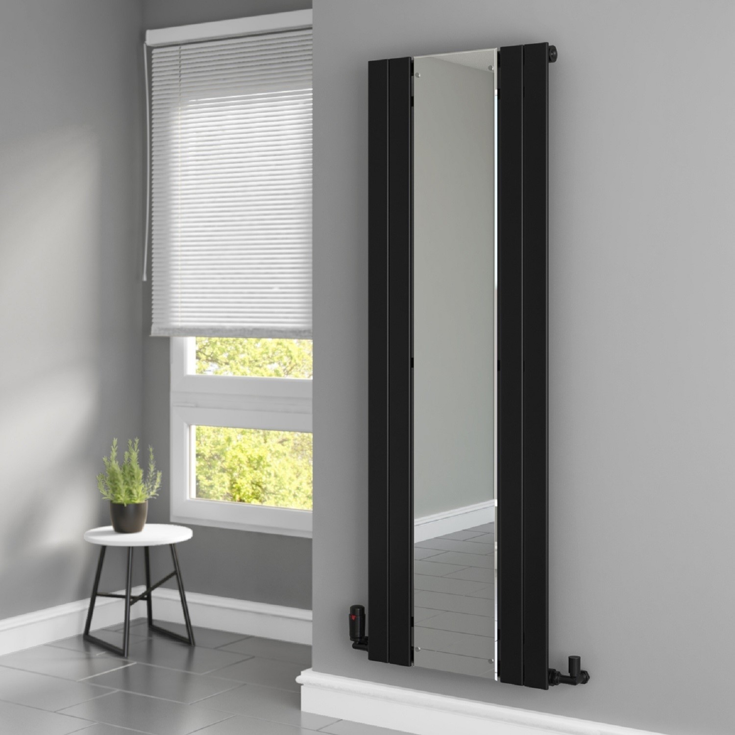 GRADE A1 - Black Vertical Single Panel Radiator with Mirror 1800 x ...