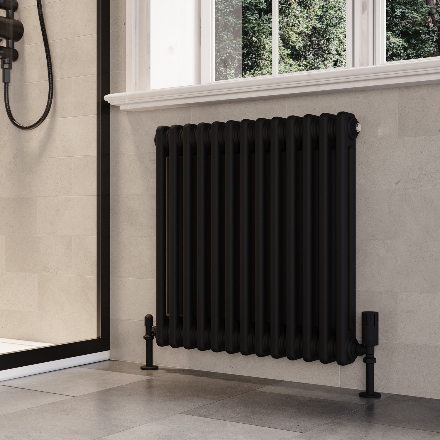 Black Horizontal 2 Column Traditional Radiator 600 x 605mm - Nambi ...