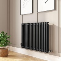 GRADE A1 - Black Horizontal 2 Column Traditional Radiator 600 x 830mm - Nambi