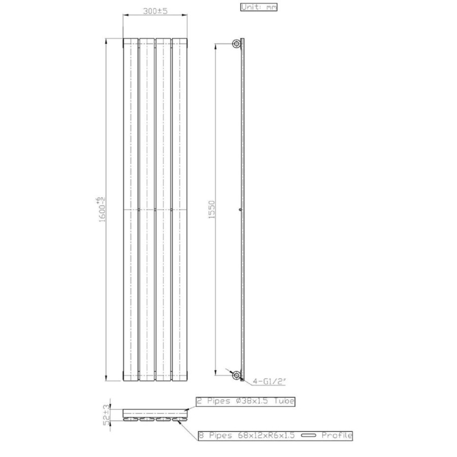 GRADE A1 - White Vertical Single Panel Radiator 1600 x 300mm - Mojave