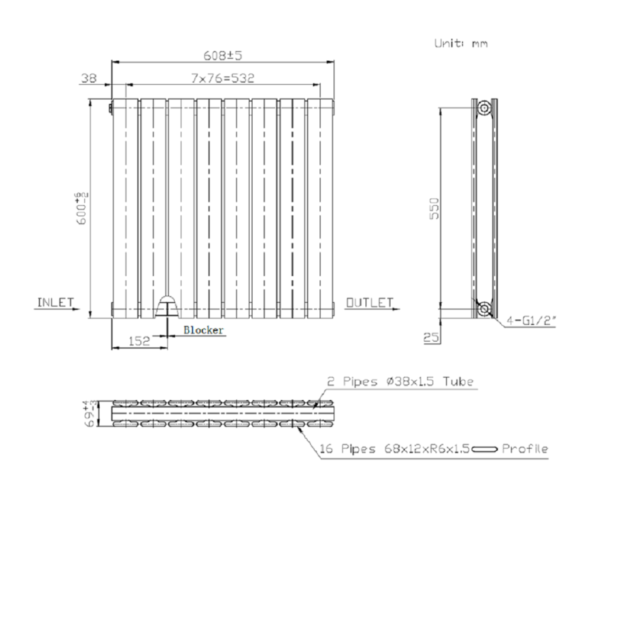 GRADE A1 - White Horizontal Double Panel Radiator 600 x 608mm - Mojave