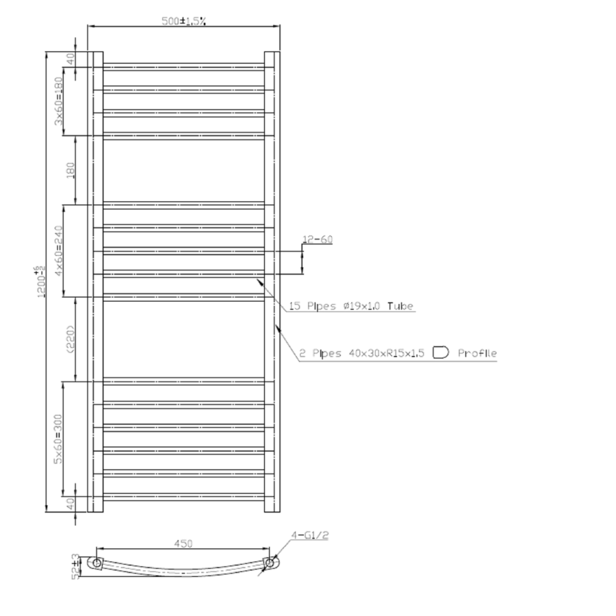 Chrome Towel Radiator 1200 x 500mm - Gobi