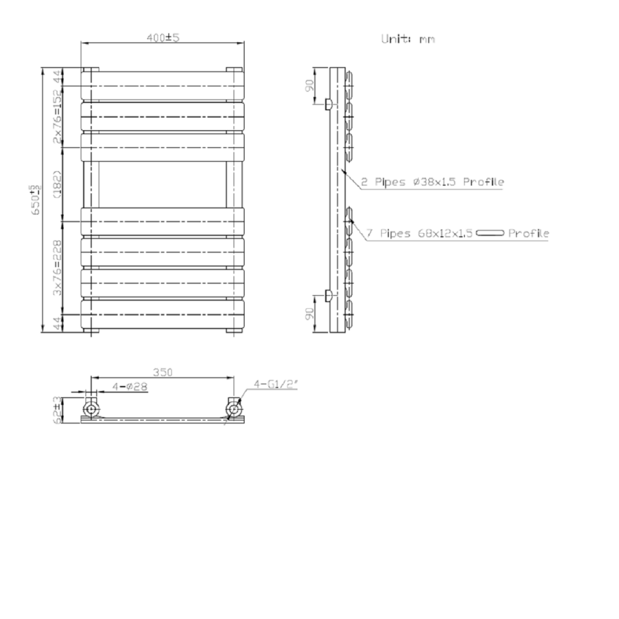 GRADE A1 - Anthracite Heated Towel Rail Radiator 650 x 400mm - Tundra