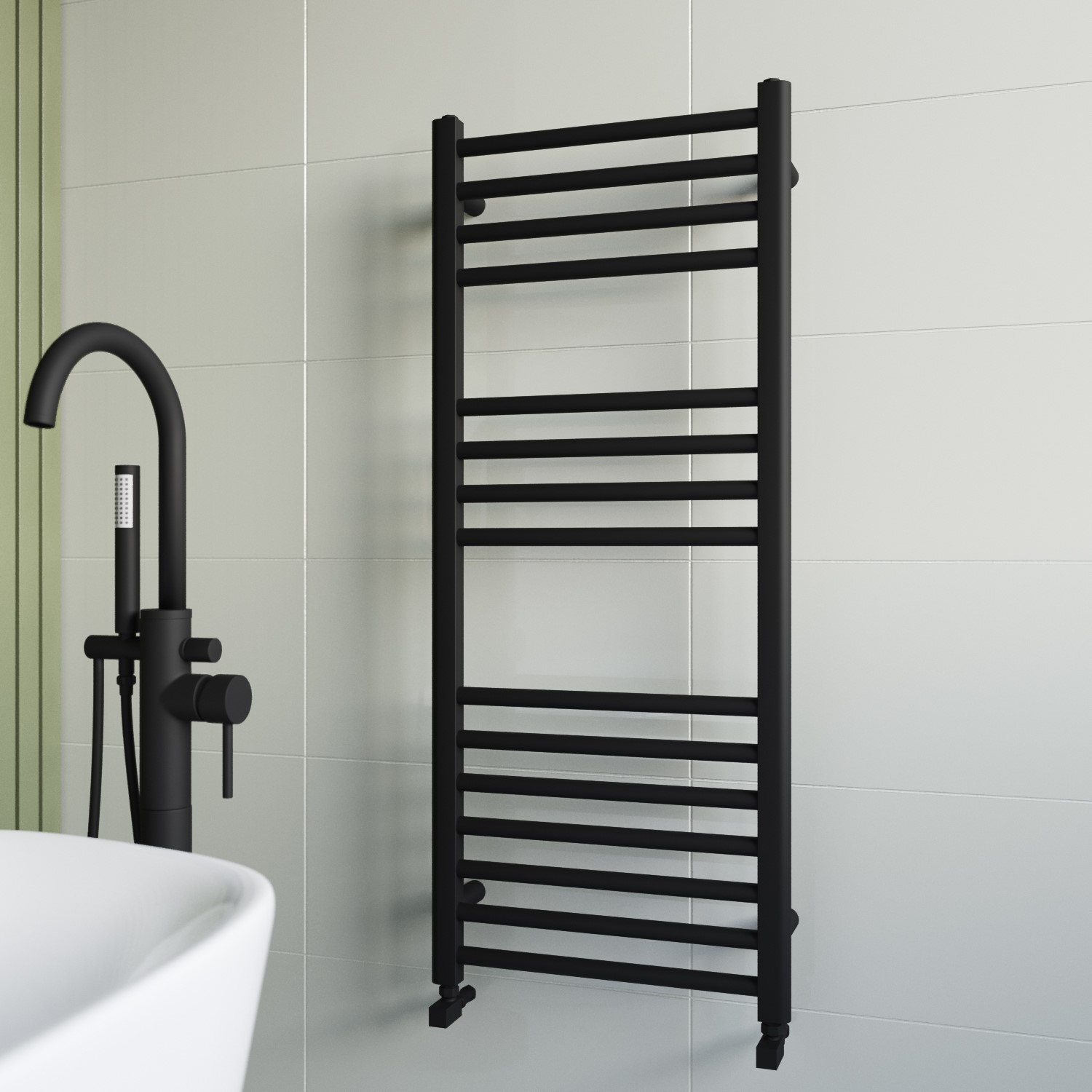 Restroom Radiator GRADE A2 - Black Heated Towel Rail Radiator 1200 x 500mm - Sahara ...