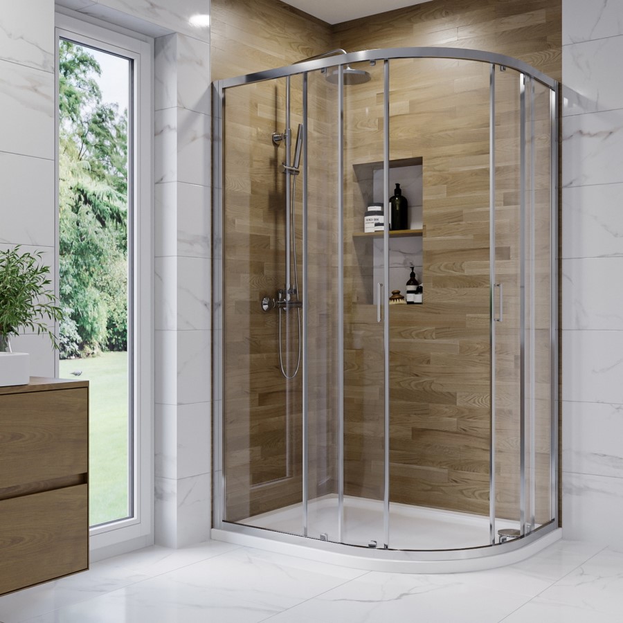 Chrome 6mm Glass Offset Quadrant Shower Enclosure 1200x900mm - Carina