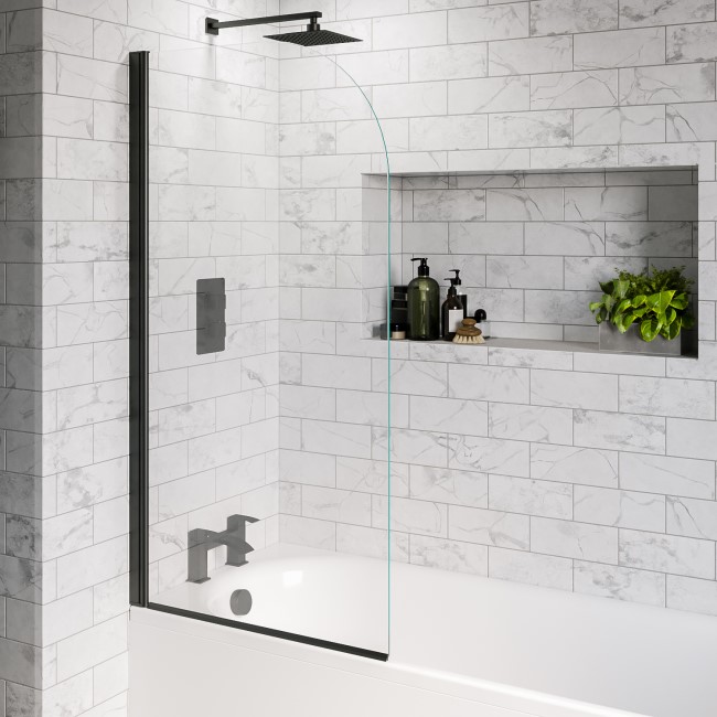 Black Hinged Shower Bath Screen 1450 x 800mm - Taurus