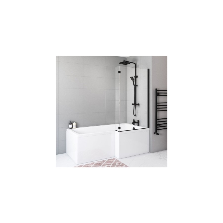 GRADE A1 - Maia L Shape 1450mm 6mm Matt Black Bath Screen
