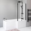 Black Hinged L Shape Shower Bath Screen 1450 x 975mm - Maia