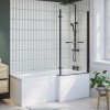 Black Hinged L Shape Shower Bath Screen with Towel Rail 1450 x 975mm - Maia