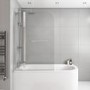 GRADE A1 - Zibal Hinged with Fixed Panel 1450mm 6mm Chrome Bath Screen with Towel Rail