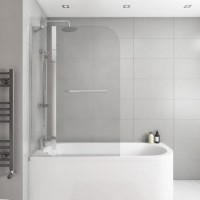 GRADE A1 - Zibal Hinged with Fixed Panel 1450mm 6mm Chrome Bath Screen with Towel Rail