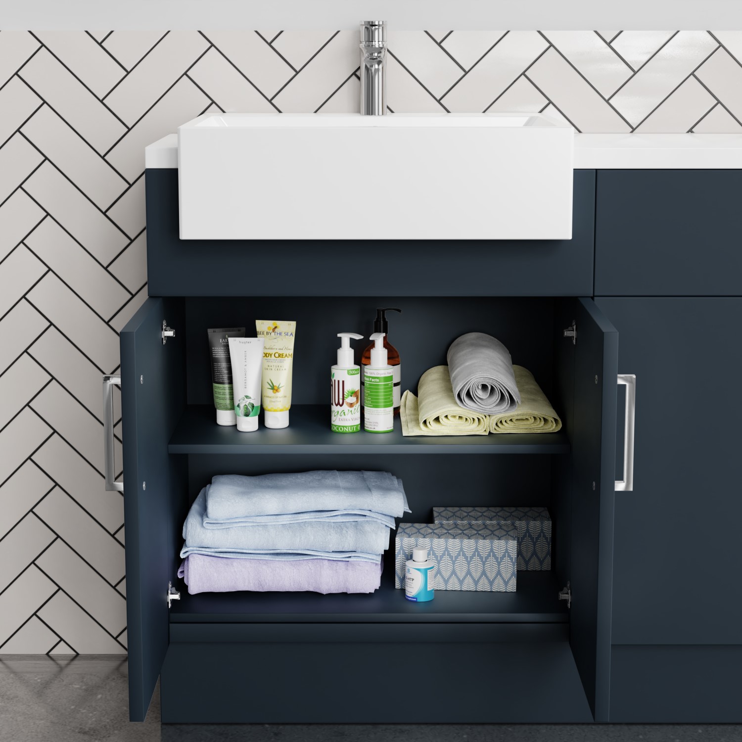 1800mm 2100mm Blue Toilet and Sink Unit with Tall Marble