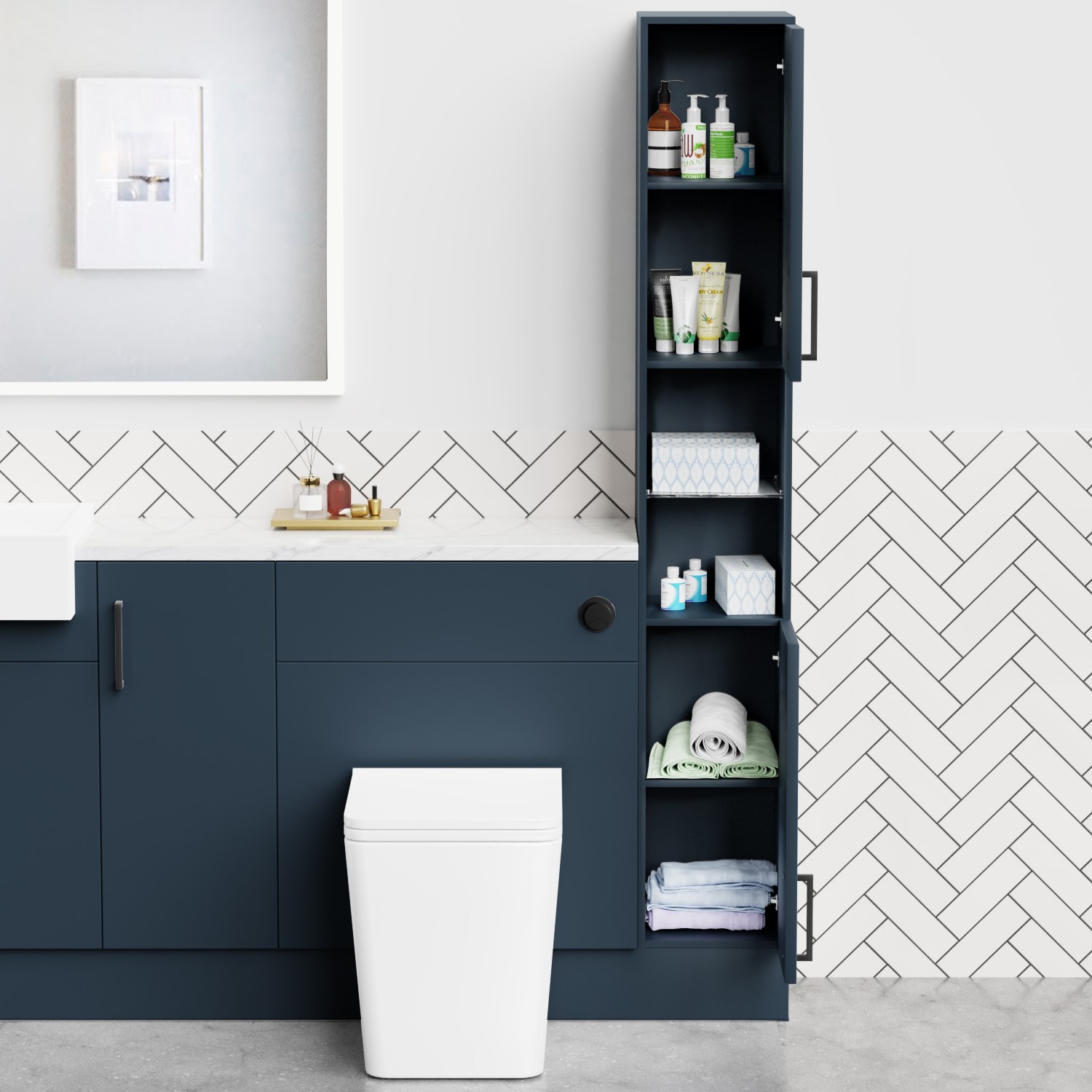 1800mm 2100mm Blue Toilet and Sink Unit with Tall Marble