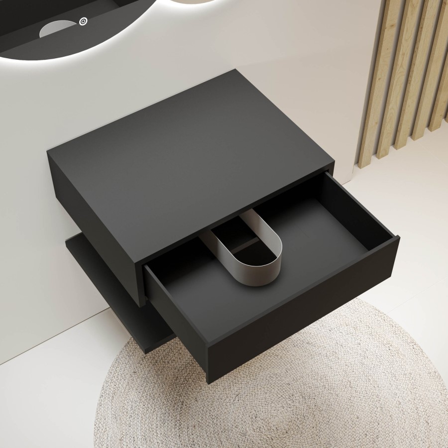 ONLY OPENED - 600mm Black Wall Hung Countertop Basin Shelf - Lugo