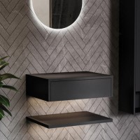GRADE A2 - 600mm Black Wall Hung Countertop Basin Shelves - Lugo