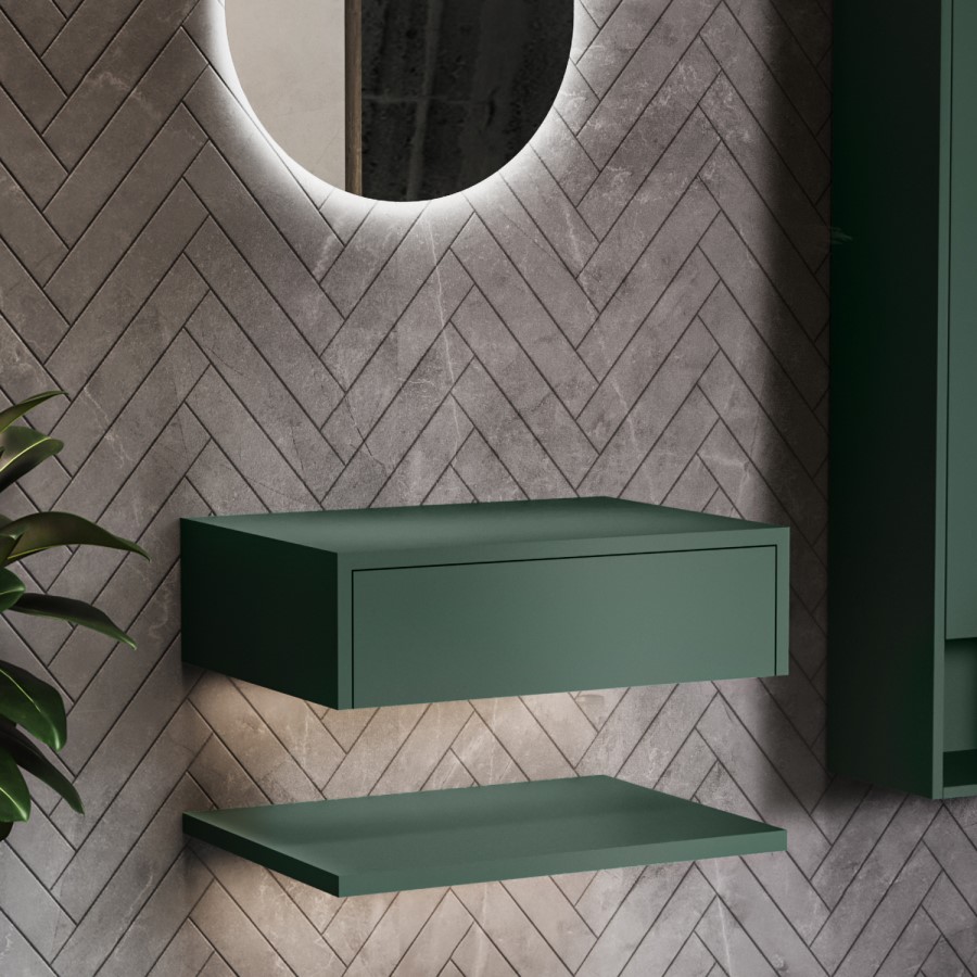 600mm Green Wall Hung Countertop Vanity Unit with Shelf - Lugo