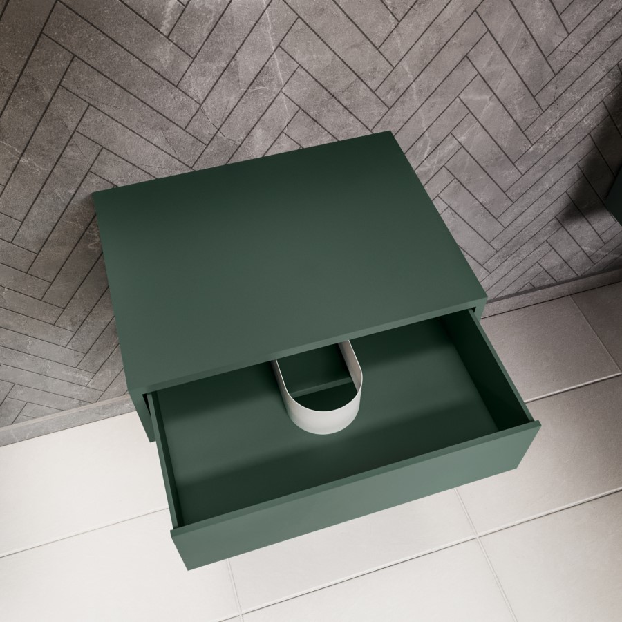 600mm Green Wall Hung Countertop Vanity Unit with Shelf - Lugo