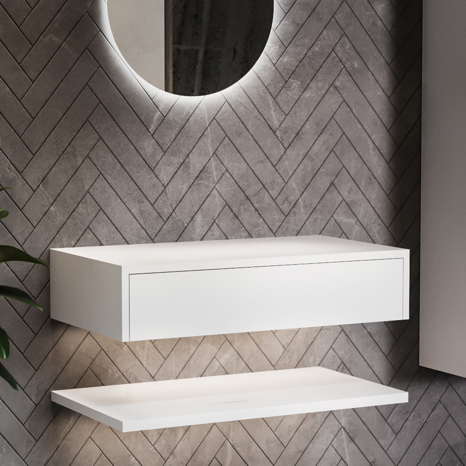 Lugo White 800Mm Wall Hung Countertop Shelves
