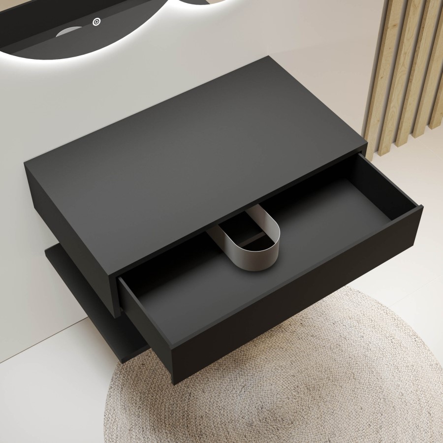 800mm Black Wall Hung Countertop Vanity Unit with Shelf - Lugo