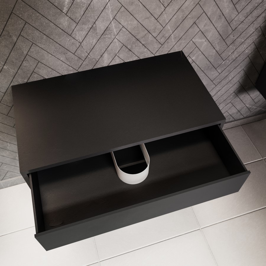 GRADE A2 - Lugo 800mm Wall Hung Shelf & Drawer - Matt Black