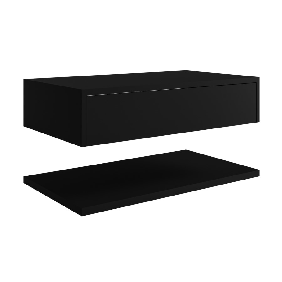 800mm Black Wall Hung Countertop Vanity Unit with Shelf - Lugo