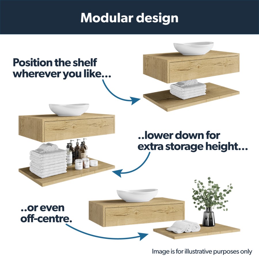 800mm Black Wall Hung Countertop Vanity Unit with Shelf - Lugo