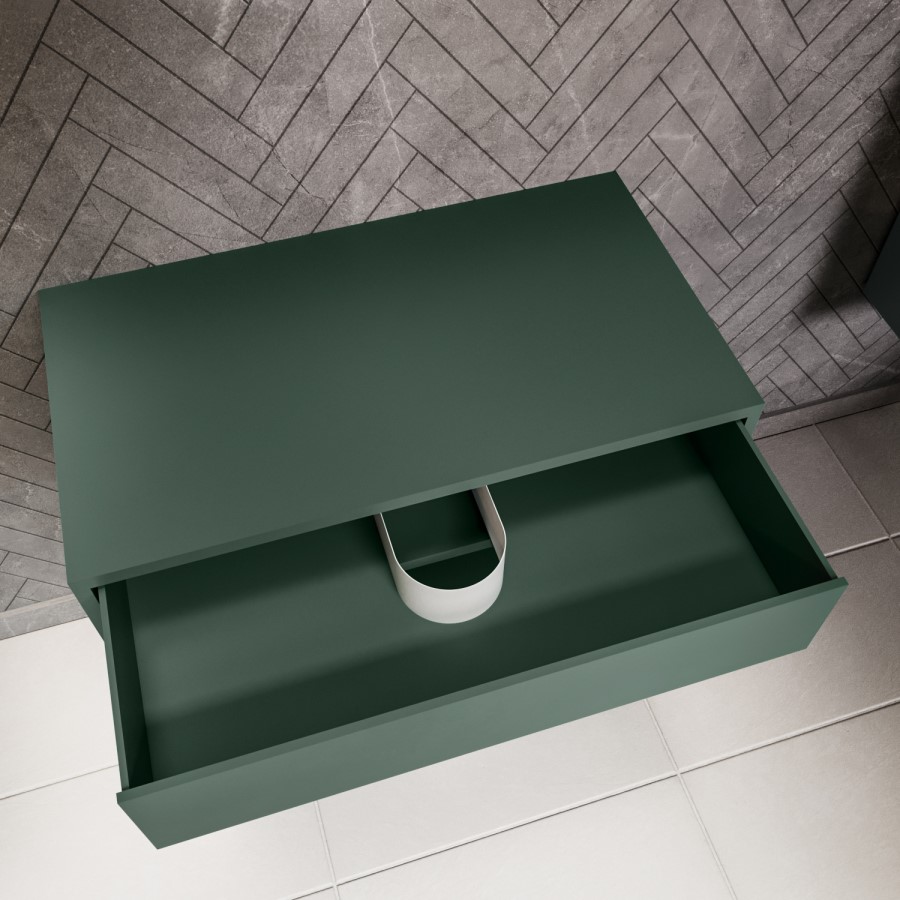 GRADE A1 - 800mm Green Wall Hung Countertop Basin Drawer - Lugo