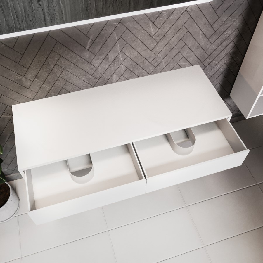 1200mm White Wall Hung Countertop Double Vanity Unit with Shelf - Lugo
