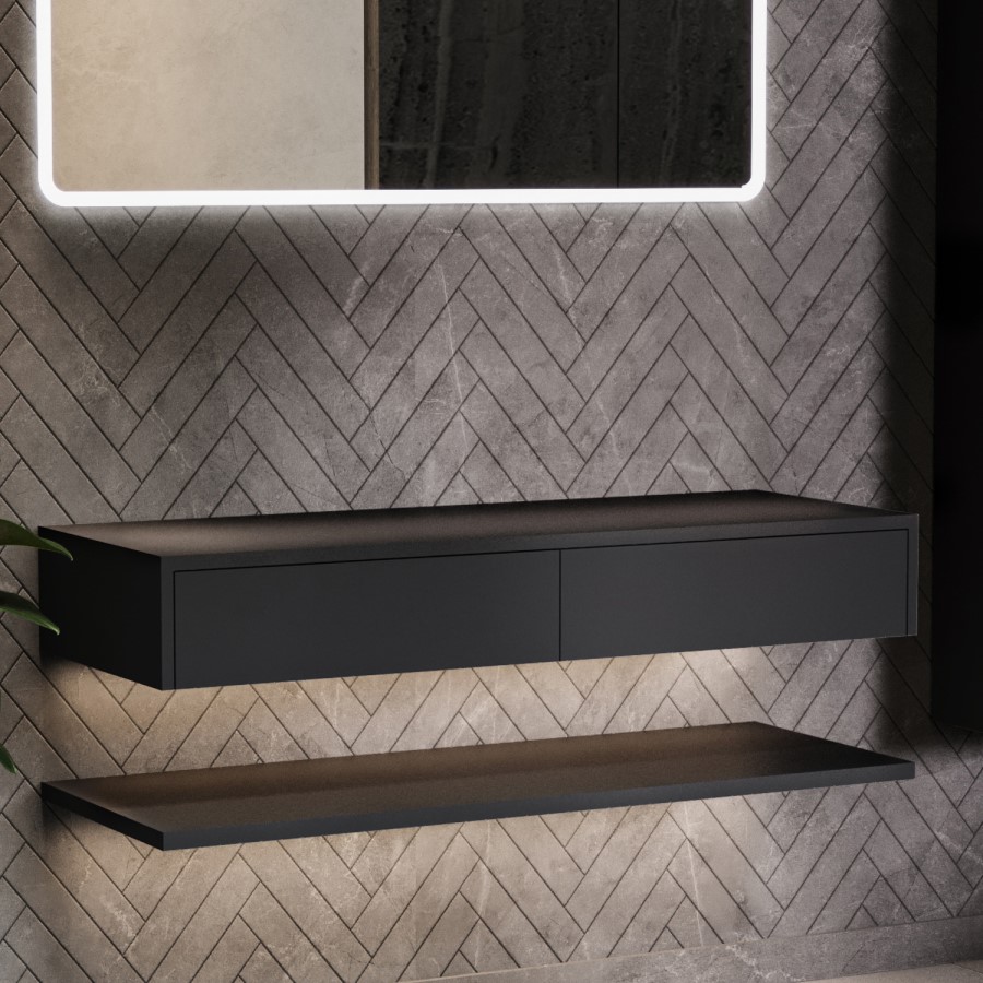 GRADE A2 - 1200mm Black Wall Hung Countertop Basin Shelves - Lugo