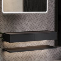 GRADE A2 - 1200mm Black Wall Hung Countertop Basin Shelves - Lugo