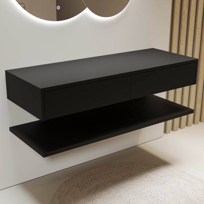 GRADE A2 - 1200mm Black Wall Hung Countertop Basin Shelf - Lugo