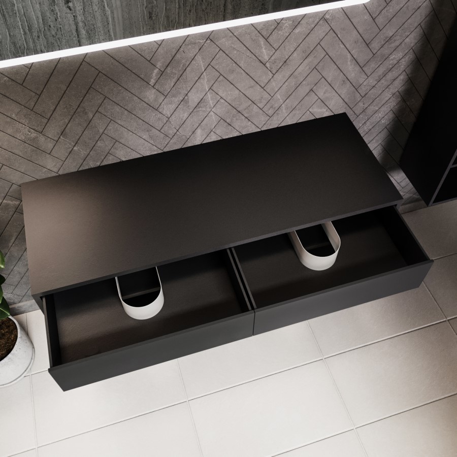 GRADE A2 - 1200mm Black Wall Hung Countertop Basin Shelves - Lugo