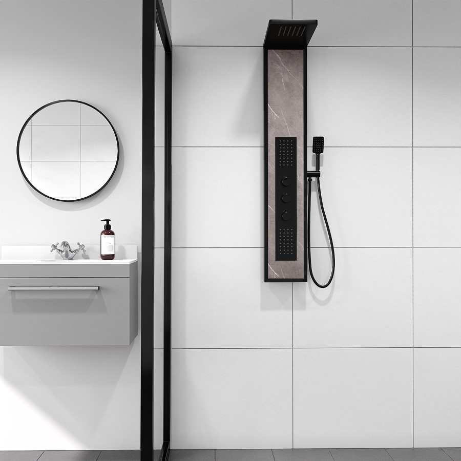 Luni Grey Stone Effect Shower Tower