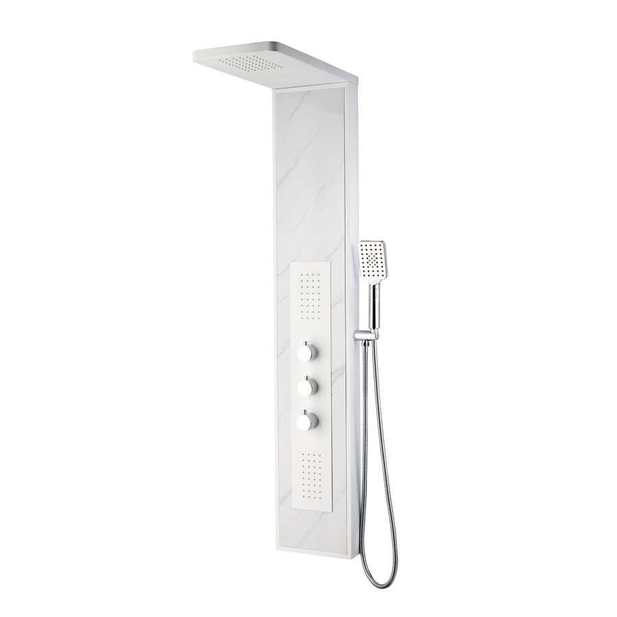 White Marble Effect Thermostatic  Tower Shower with Square Hand Shower - Luni