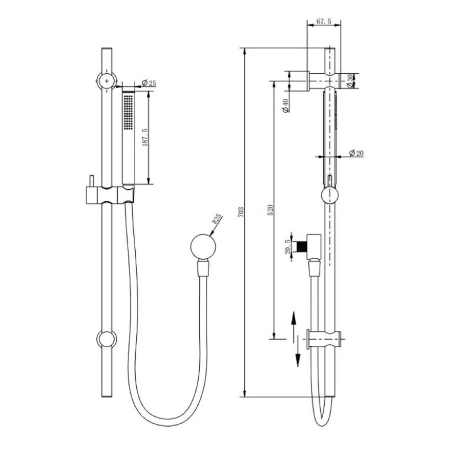 Brushed Brass Push Button 2 Outlet  Wall Mounted Thermostatic Mixer Shower Set with Hand Shower - Vance