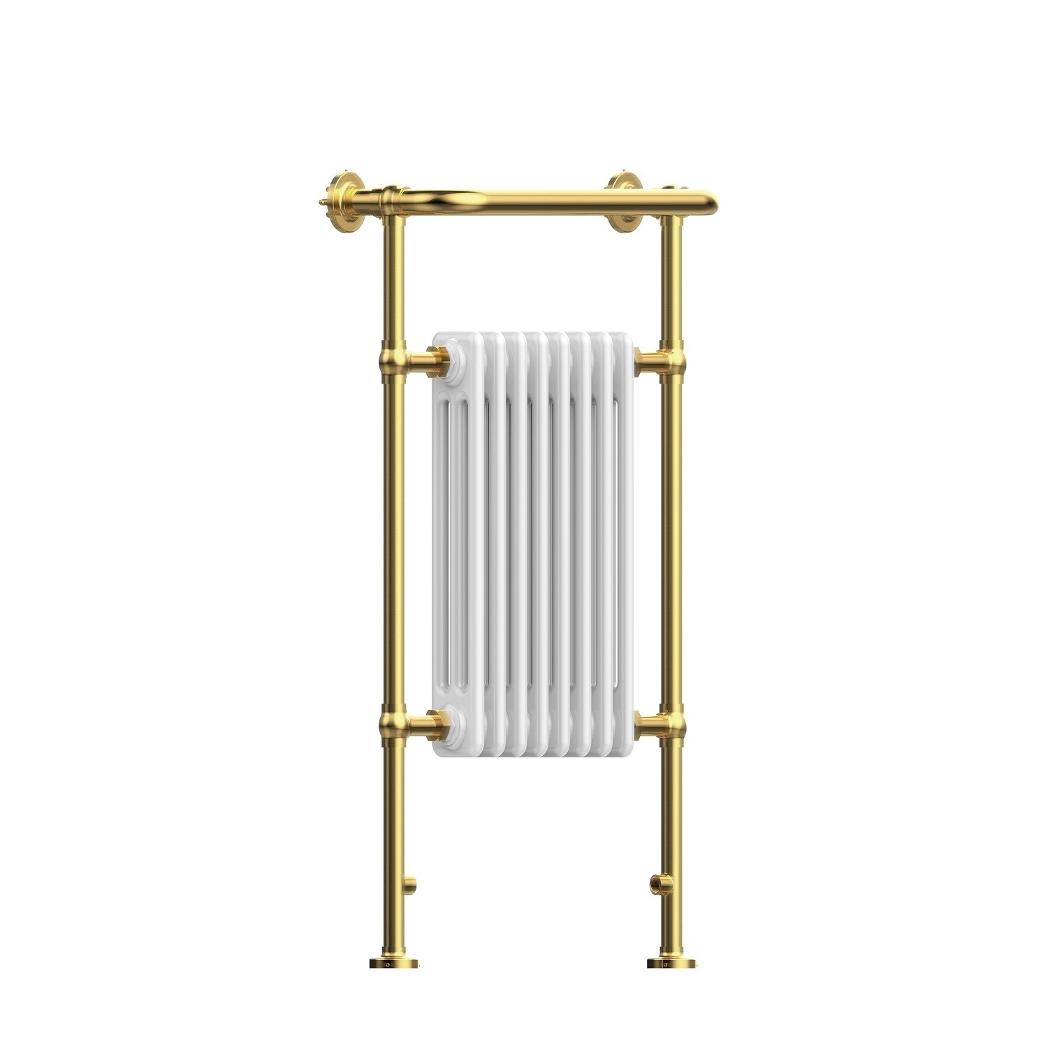 White and Brass Traditional Column Radiator with Towel Rail 952 x 659mm ...