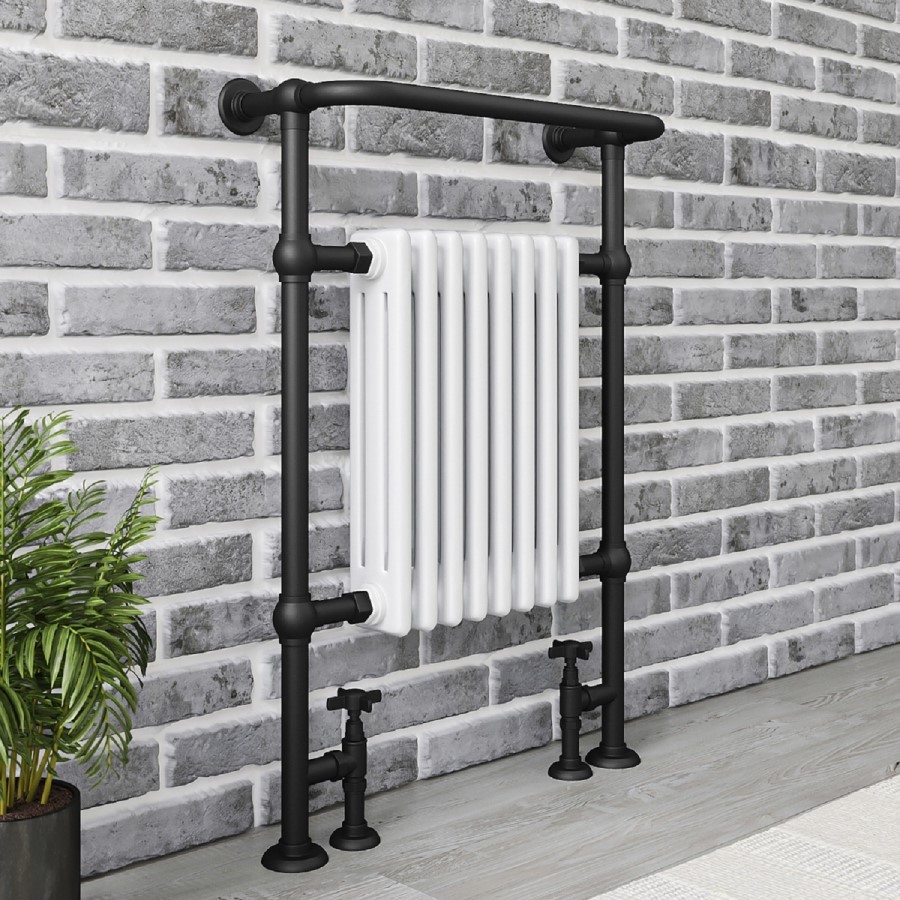 GRADE A1 - Black and White Heated Towel Rail Radiator 952 x 659mm - Regent