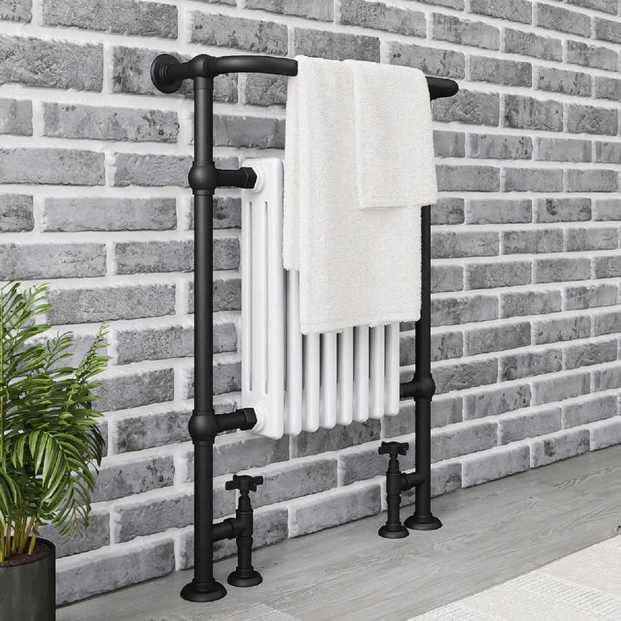GRADE A1 - Black and White Heated Towel Rail Radiator 952 x 659mm - Regent