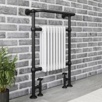 GRADE A1 - Black and White Heated Towel Rail Radiator 952 x 659mm - Regent