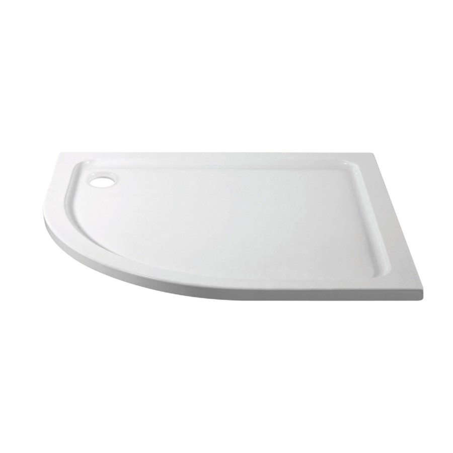 900x760mm Left Hand Offset Quadrant Shower Tray 45mm - White Acrylic Stone Resin - Pearl