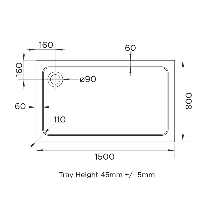 1500x800mm Rectangular Shower Tray 45mm - White Stone Resin - Pearl