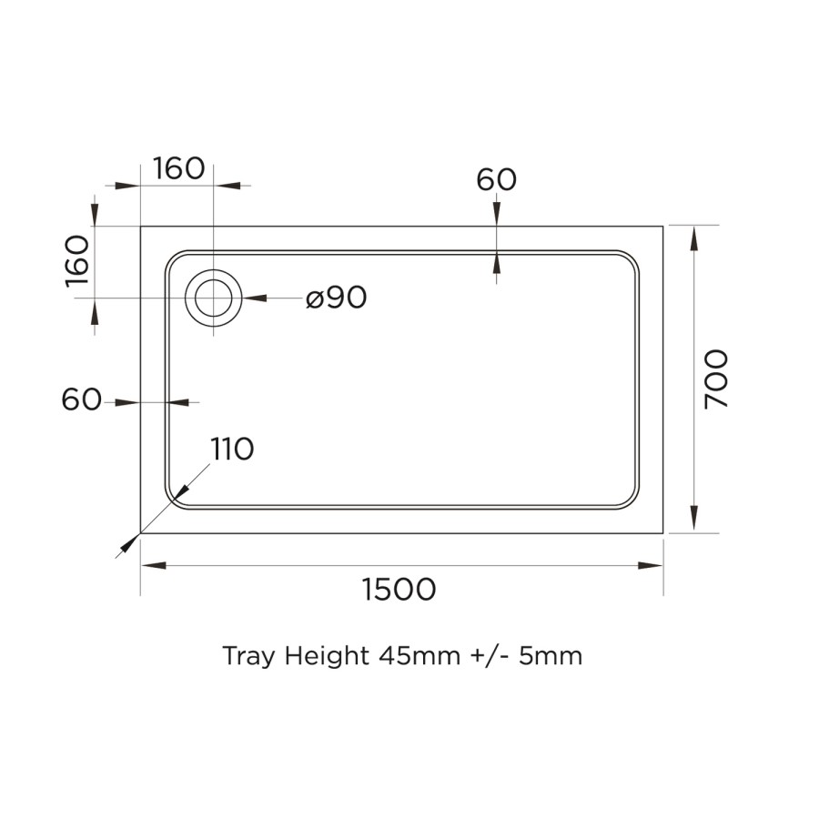 1500x700mm Stone Resin Rectangular Shower Tray - Pearl 